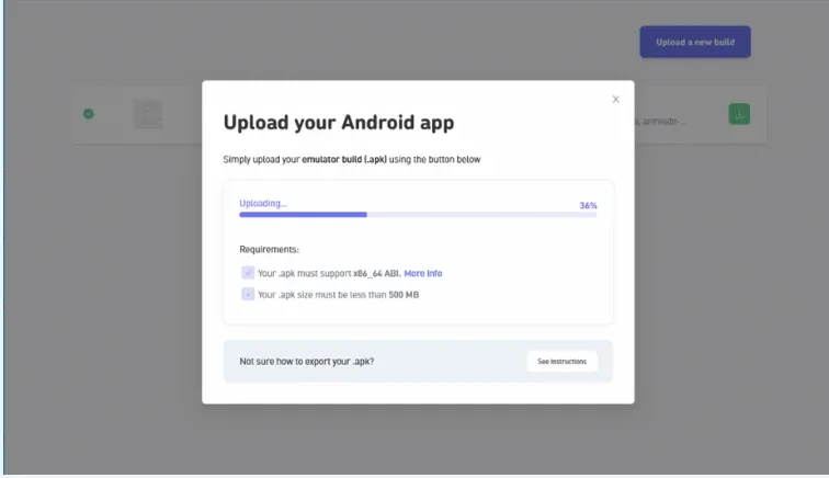 Upon selecting the APK file created earlier, it'll take two to three minutes to upload. Verification of the APK file will also take place. 
